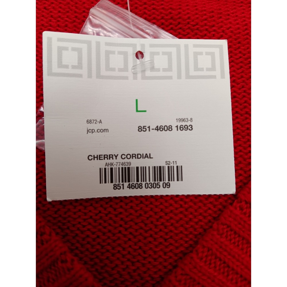 NWT Liz Claiborne Women Red Cherry Cordial Cotton V Neck Sweater Size L - Picture 5 of 10